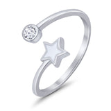 Adjustable Star Toe Ring Simulated Cubic Zirconia Band 925 Sterling Silver (9mm)