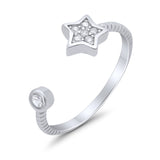 Star Toe Ring Simulated Cubic Zirconia Adjustable Band 925 Sterling Silver (6mm)