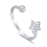 Star Toe Ring Simulated Cubic Zirconia Adjustable Band 925 Sterling Silver (6mm)