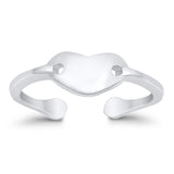 Heart Silver Toe Ring Adjustable Band 925 Sterling Silver (5mm)