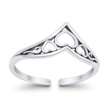 Hearts in V Shape Adjustable Silver Toe Ring Band 925 Sterling Silver (9mm)