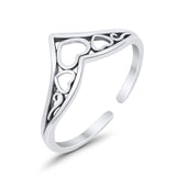 Hearts in V Shape Adjustable Silver Toe Ring Band 925 Sterling Silver (9mm)