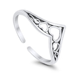 Hearts in V Shape Adjustable Silver Toe Ring Band 925 Sterling Silver (9mm)