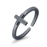 Cross Toe Ring Adjustable Band Black Tone 925 Sterling Silver (7mm)