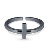 Cross Toe Ring Adjustable Band Black Tone 925 Sterling Silver (7mm)