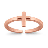 Cross Toe Ring Adjustable Band Rose Tone 925 Sterling Silver (7mm)