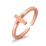 Cross Toe Ring Adjustable Band Rose Tone 925 Sterling Silver (7mm)
