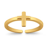 Cross Toe Ring Adjustable Band Yellow Tone 925 Sterling Silver (7mm)