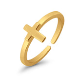 Cross Toe Ring Adjustable Band Yellow Tone 925 Sterling Silver (7mm)