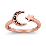 Moon and Star Toe Ring Rose Tone Adjustable Band 925 Sterling Silver (7mm)