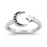 Moon and Star Toe Ring Adjustable Band 925 Sterling Silver (7mm)