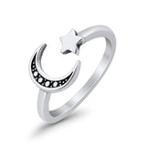 Moon and Star Toe Ring Adjustable Band 925 Sterling Silver (7mm)