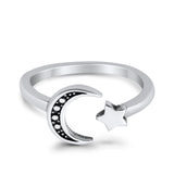 Moon and Star Toe Ring Adjustable Band 925 Sterling Silver (7mm)