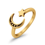 Moon and Star Toe Ring Yellow Tone Adjustable Band 925 Sterling Silver (7mm)