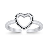 Adjustable Heart Toe Ring Band 925 Sterling Silver For Women (7mm)
