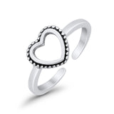 Adjustable Heart Toe Ring Band 925 Sterling Silver For Women (7mm)