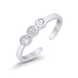 Silver Toe Ring Simulated Cubic Zirconia Adjestable 925 Sterling Silver (3mm)