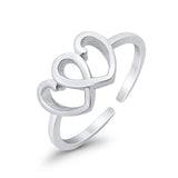 Adjustable Heart Shape Plain Toe Ring Band 925 Sterling Silver (8mm)