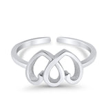 Adjustable Heart Shape Plain Toe Ring Band 925 Sterling Silver (8mm)