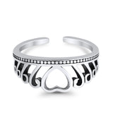 Heart Crown Toe Ring Adjustable Band 925 Sterling Silver For Women (6mm)