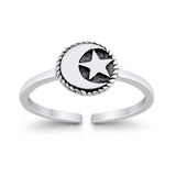 Adjustable Moon and Star Toe Ring Band 925 Sterling Silver (7mm)