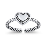 Heart Toe Ring Twisted Band Adjustable 925 Sterling Silver (6mm)