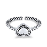 Heart Toe Ring Twisted Band Adjustable 925 Sterling Silver (6mm)