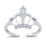 Adjustable Crown Toe Ring Simulated Cubic Zirconia 925 Sterling Silver (11mm)