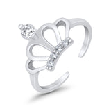 Adjustable Crown Toe Ring Simulated Cubic Zirconia 925 Sterling Silver (11mm)