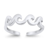 Wave Toe Rings Adjustable Band 925 Sterling Silver (5mm)