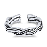 Braid Toe Ring Band Adjustable 925 Sterling Silver (4mm)