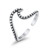 Wave Toe Ring Adjustable Band 925 Sterling Silver (8mm)