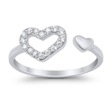 Hearts Toe Ring Simulated Cubic Zirconia Adjustable 925 Sterling Silver (6mm)