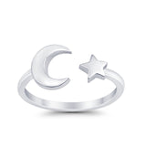 Moon & Star Toe Ring Band 925 Sterling Silver (7mm)