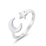 Moon & Star Toe Ring Band 925 Sterling Silver (7mm)