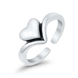 Heart Toe Ring Band Adjustable 925 Sterling Silver (7mm)