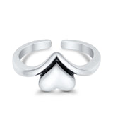 Heart Toe Ring Band Adjustable 925 Sterling Silver (7mm)