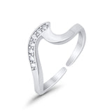 Wave Toe Ring Simulated Cubic Zirconia Adjustable Band 925 Sterling Silver (6mm)