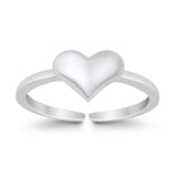 Adjustable Heart Toe Ring Band 925 Sterling Silver (6mm)