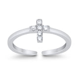 Cross Toe Ring Simulated Cubic Zirconia Adjustable 925 Sterling Silver (6mm)