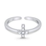 Cross Toe Ring Simulated Cubic Zirconia Adjustable 925 Sterling Silver (6mm)