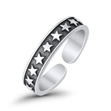 Stars Toe Ring Band Adjustable 925 Sterling Silver (4mm)