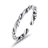 Rope Toe Ring Band Adjustable Finish Rhodium 925 Sterling Silver (2mm)
