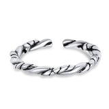 Rope Toe Ring Band Adjustable Finish Rhodium 925 Sterling Silver (2mm)