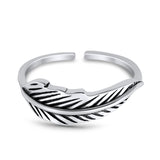 Feather Toe Ring Adjustable Band 925 Sterling Silver (5.5mm)