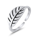 Leaf Toe Ring Adjustable Band 925 Sterling Silver (6.5mm)