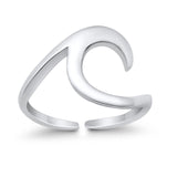 Plain Wave Curve Toe Ring Adjustable Band 925 Sterling Silver (9mm)