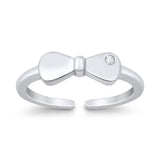 Adjustable Bow Toe Ring Simulated Cubic Zirconia 925 Sterling Silver (4mm)
