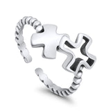 Beautiful Ring Adjustable Crosses Toe Band 925 Sterling Silver (8mm)