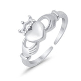 Claddagh Adjustable Toe Ring For Womens 925 Sterling Silver (12mm)